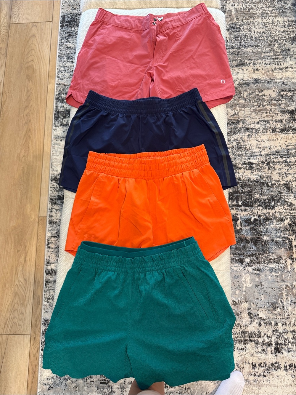 Women’s Elastic-Waist Shorts - Coral, Navy, Orange & Teal